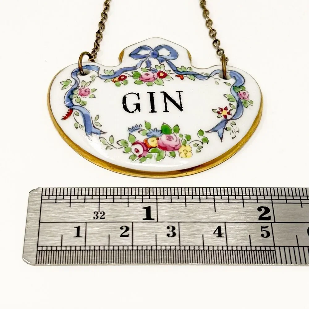 Vintage Crown Staffordshire Gin Decanter Label Fine Bone China w Chain